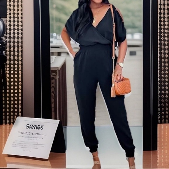 Sexy Elegant Jumpsuit 4 Womens Dressy 1Pc Romper Cold Shoulder Slit Sleek Suit - Picture 3 of 16